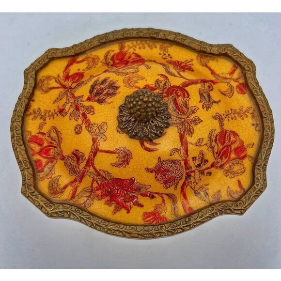 Rare Vintage Mark Roberts Porcelain Trinket Box With Lid Floral Design Copper - Picture 3 of 14